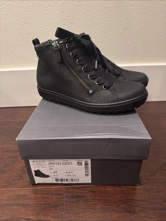 Ecco Shoes - Ecco Women's Black Wedge Ankle Boots with Ribbon Laces